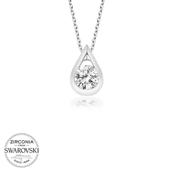 Alsepeteavm Swarovski Taşlı Gümüş Damla Tektaş Bayan Kolye