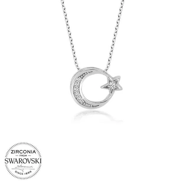 Alsepeteavm Swarovski Taşlı Gümüş Ayyıldız Bayan Kolye