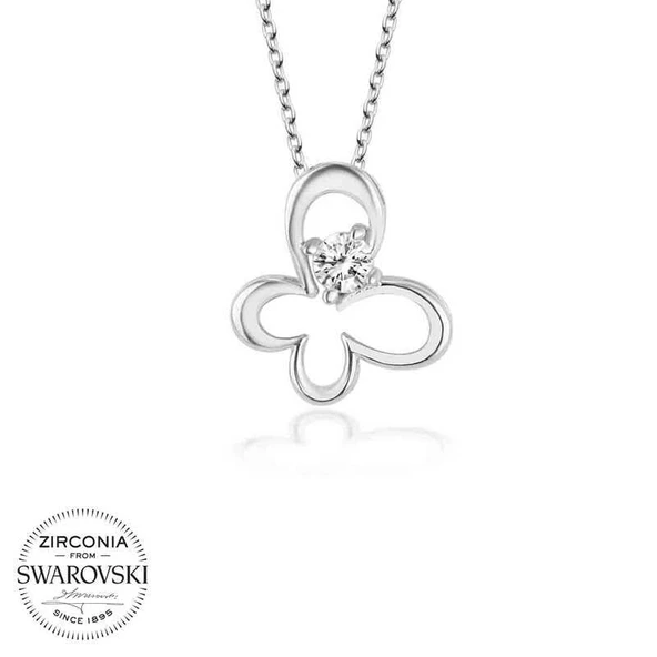 Alsepeteavm Swarovski Taşlı Gümüş Kelebek Bayan Kolye
