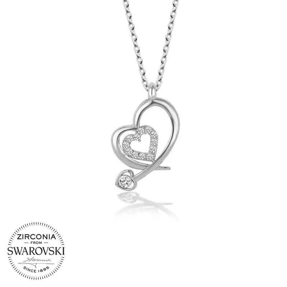 Alsepeteavm Swarovski Taşlı Gümüş Kalp Bayan Kolye