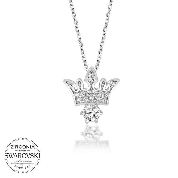 Alsepeteavm Swarovski Taşlı Gümüş Kral Tacı Bayan Kolye