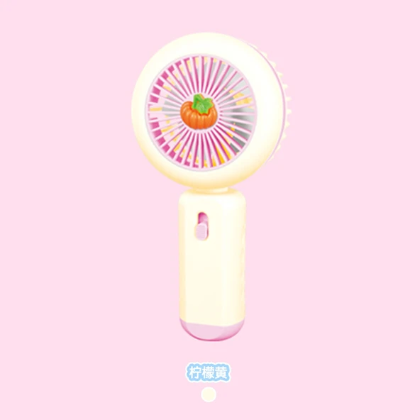 Ledli Mini Fan Şarj Edilebilir El Fanı Vantilatör - Pembe (balkabağı)