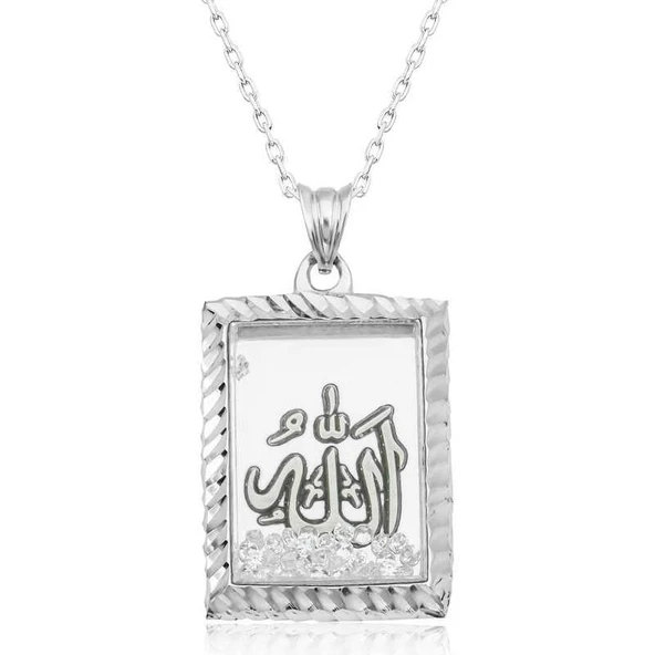 Alsepeteavm Gümüş Allah Yazılı Kadın Kolye