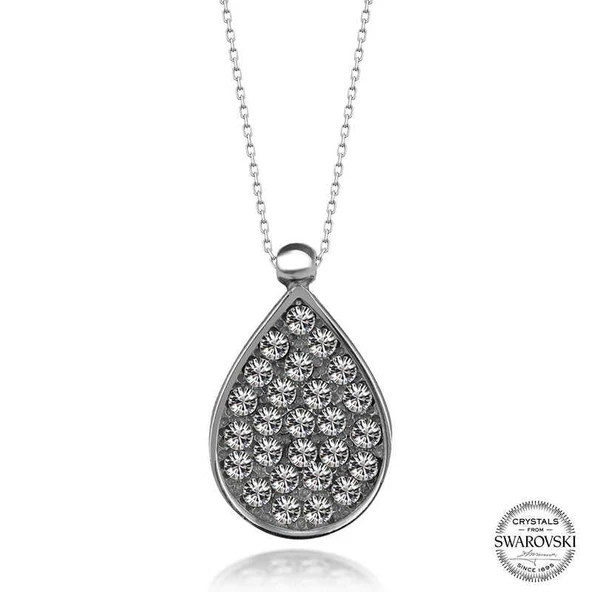 Alsepeteavm Swarovski Crystal Taşlı Damla Gümüş Kadın Kolye