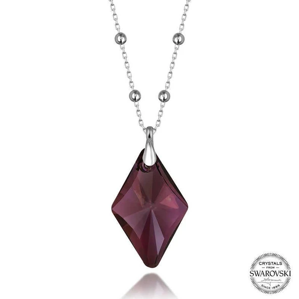 Alsepeteavm Swarovski Crystal Taşlı Ametist Top Zincir Gümüş Kadın Kolye