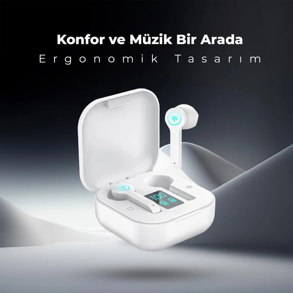 Moodix KI23K49 Bluetooth Kulakiçi Kulaklık Beyaz LCD Ekranlı - 3
