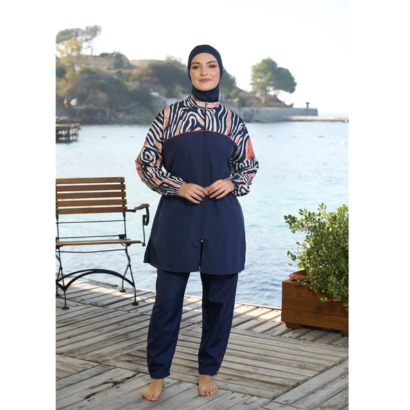 Estiva Croplu Fermuarlı Tam Kapalı Tesettür Mayo