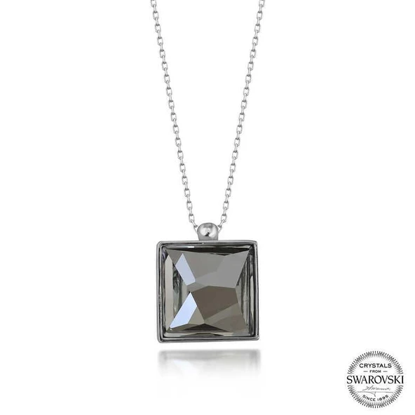 Alsepeteavm Swarovski Crystal Taşlı Kare Gümüş Kadın Kolye