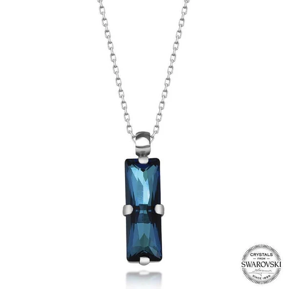 Alsepeteavm Swarovski Crystal Taşlı Mavi Baget Gümüş Kadın Kolye