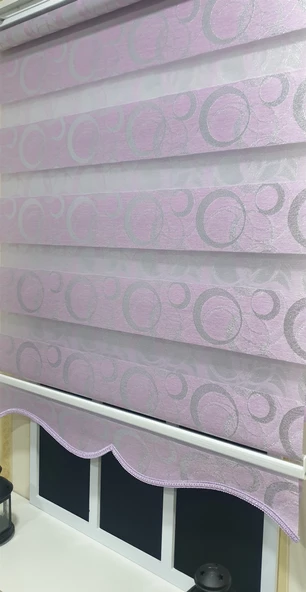 StorBurada Zebra Stor Perde Halka Desen Lila Gümüş Simli Etek Dilimli STB901  Pembe 70 x 200 - Resim 3