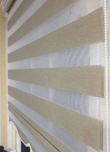 StorBurada Zebra Stor Perde Organze Bej Etek Dilimli STB905  Bej 170 x 200 - 1