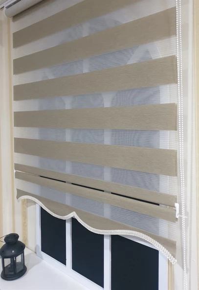 StorBurada Zebra Stor Perde Organze Bej Etek Dilimli STB905  Bej 40 x 200 - Resim 2