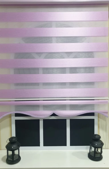 StorBurada Zebra Stor Perde Organze Lila Etek Dilimli STB903  Pembe 110 x 260 - Resim 2