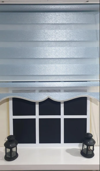 StorBurada Zebra Stor Perde Zebra Desen Gümüş Simli Mavi Etek Dilimli STB900  Mavi 70 x 200 - Resim 8