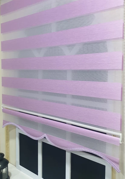 StorBurada Zebra Stor Perde Organze Lila Etek Dilimli STB903  Pembe 120 x 200 - Resim 4