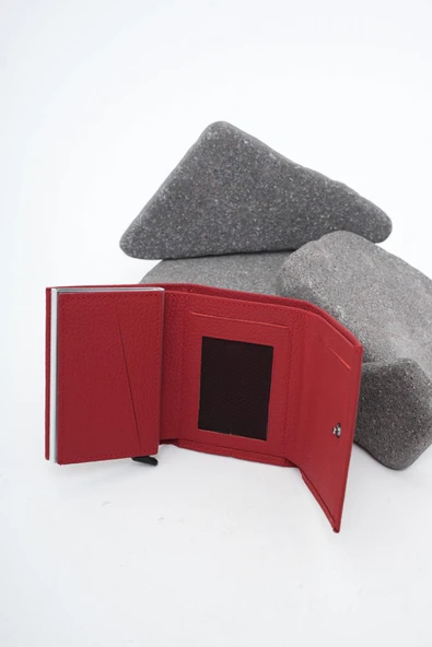 Erkek Mekanizmalı Deri Cüzdan Kırmızı 113570 - 4