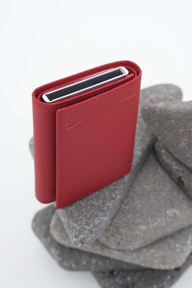 Erkek Mekanizmalı Deri Cüzdan Kırmızı 113570 - 2