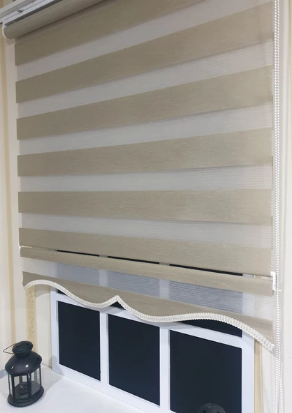 StorBurada Zebra Stor Perde Organze Bej Etek Dilimli STB905  Bej 150 x 200 - Resim 5