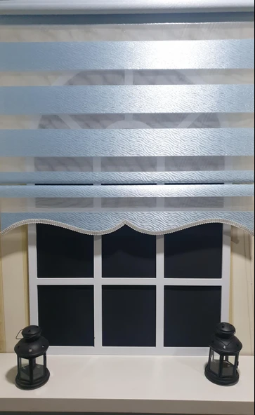 StorBurada Zebra Stor Perde Zebra Desen Gümüş Simli Mavi Etek Dilimli STB900  Mavi 70 x 200 - Resim 9