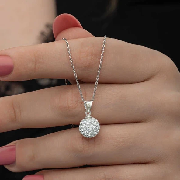 Alsepeteavm Gümüş Beyaz Kristal Taşlı Kadın Kolye