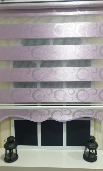 StorBurada Zebra Stor Perde Halka Desen Lila Gümüş Simli Etek Dilimli STB901  Pembe 110 x 200 - Resim 2