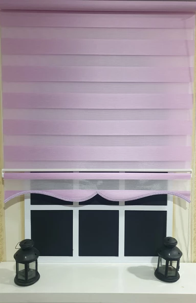 StorBurada Zebra Stor Perde Organze Lila Etek Dilimli STB903  Pembe 120 x 200 - Resim 3
