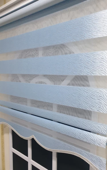 Zebra Stor Perde Zebra Desen Gümüş Simli Mavi Etek Dilimli STB900  Mavi 70 x 200