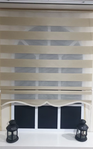 StorBurada Zebra Stor Perde Organze Bej Etek Dilimli STB905  Bej 70 x 200 - Resim 3