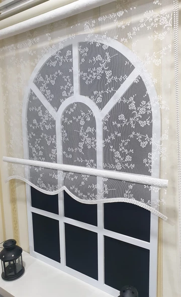 Çift Mekanizmalı Ekru Tül Perde ve Ekru Stor Perde STB4003  Beyaz 190 x 260