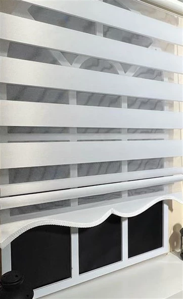 StorBurada Zebra Stor Perde Beyaz Etek Dilimli STB-400-V01  Beyaz 150 x 260 - Resim 2