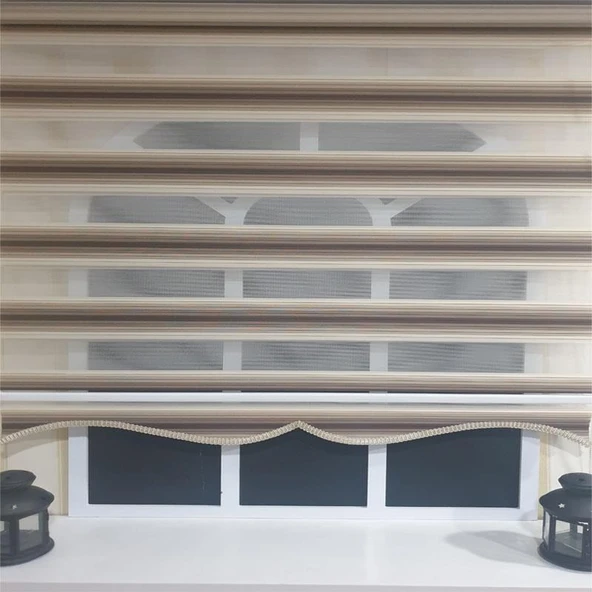 StorBurada Zebra Stor Plise Renk Geçişli Kahve Etek Dilimli STB 484  Kahverengi 60 x 200 - Resim 3