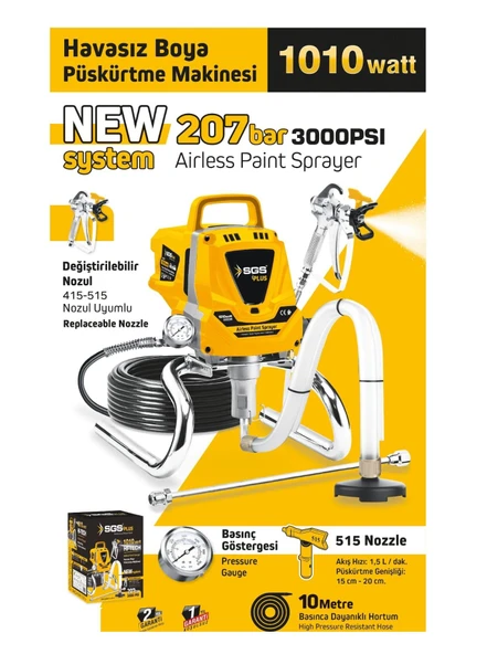 SGS 5280 HAVASIZ BOYA PÜSKÜRTME MAKİNASI 1010 WATT 207 BAR - 2
