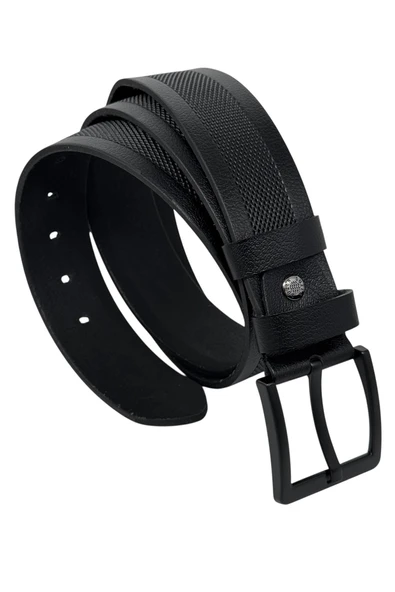Siyah Hakiki Deri Ortası Hasır Desenli Model 4.5 cm. Genişlikli Spor Kemer - 500-33 - Resim 2