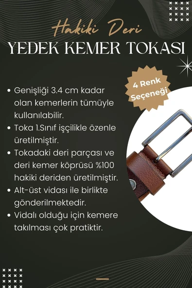 Lacivert 3.5 cm. Yedek Kemer Tokası Hakiki Deri Vidalı - Resim 3