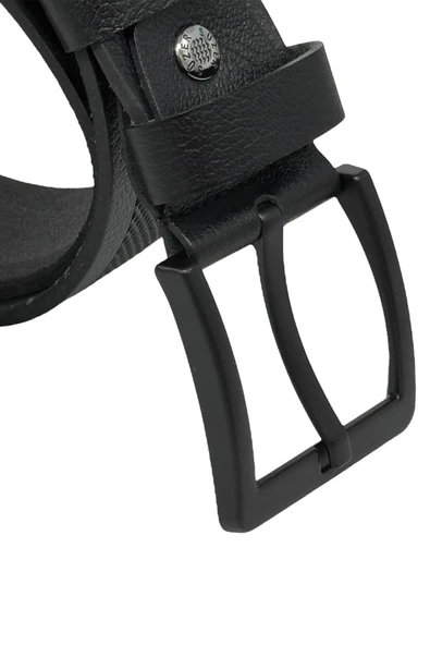 Siyah Hakiki Deri Ortası Hasır Desenli Model 4.5 cm. Genişlikli Spor Kemer - 500-33 - Resim 5
