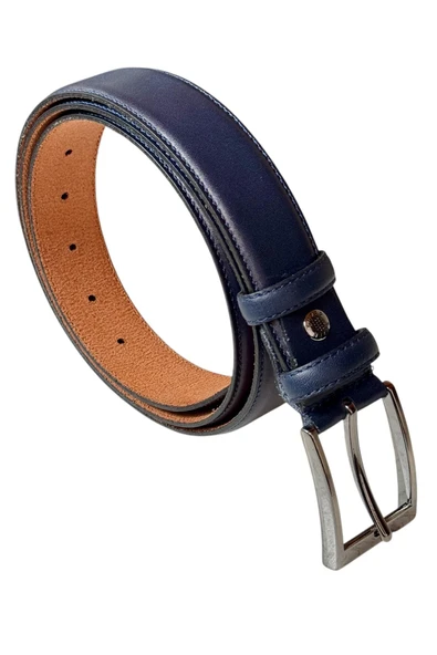 Lacivert Hakiki Deri Düz Renk Dikişli Model 3.5 cm. Genişlikli Klasik Kemer - 205-DKSL ürün görseli