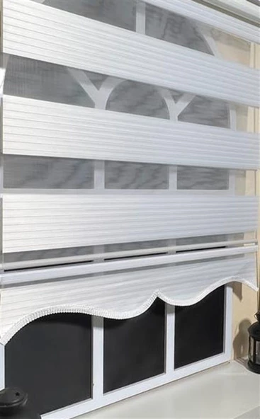 Pliseli Zebra Stor Perde Beyaz  Etek Dilimli STB480  Beyaz 170 x 260