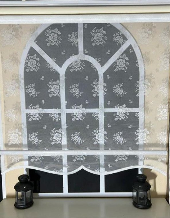 Çift Mekanizmalı Kırık Beyaz Tül Perde ve Ekru Stor Perde STB45253-V01  EKRU 130 x 200 - 4