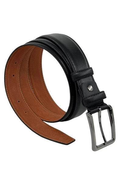Siyah Hakiki Deri Düz Renk Dikişli Model 3.5 cm. Genişlikli Klasik Kemer - 214-DKSL - 2