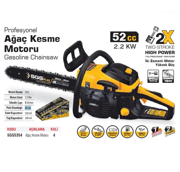 SGS 5354 BENZİNLİ AĞAÇ KESME  MOTORU 52 CC - 3