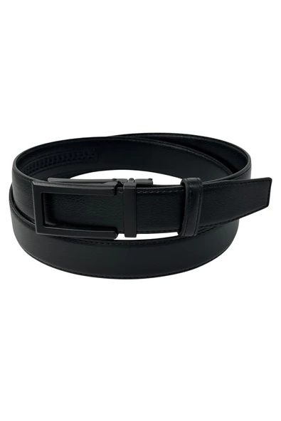 Siyah Suni Deri Otomatik Mekanizma Tokalı Deliksiz 3.5 cm.lik Genişlikli Klasik Kemer - 8201-ST - 4
