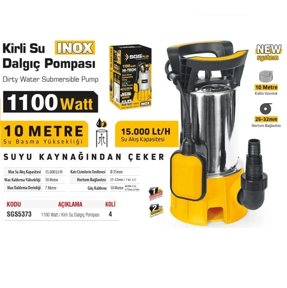 SGS 5373 KİRLİ SU DALGIÇ  POMPASI 1100 WATT  (INOX) - 3