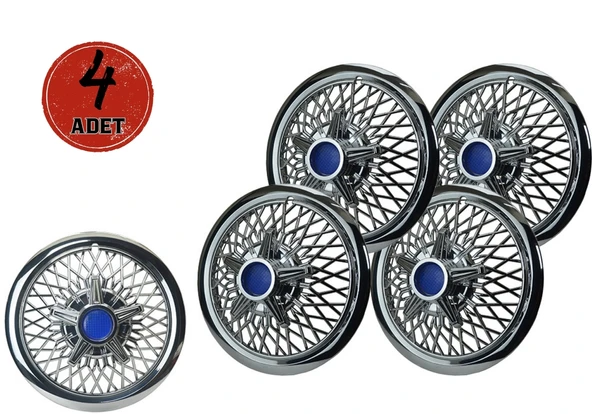 Jant Kapağı Kırılmaz Telli Yıldız Fırfırlı Mavi 12" ABS Krom Paslanmaz 4'lü (TAKIM OLARAK)