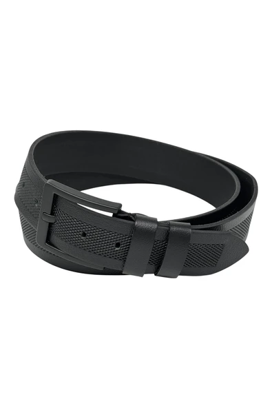 Siyah Hakiki Deri Ortası Hasır Desenli Model 4.5 cm. Genişlikli Spor Kemer - 500-33 - Resim 3