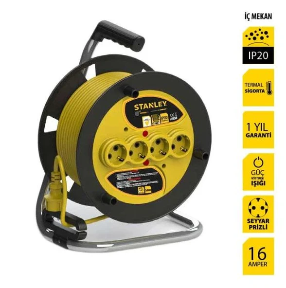 Stanley ST-E-5015 Makaralı Kablo 50 Mt, 3x1.5mm, 4 Prizli, IP20