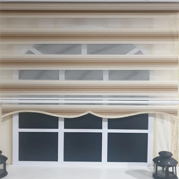 StorBurada Zebra Stor Plise Renk Geçişli Açık Kahve Etek Dilimli STB 483  Kahverengi 190 x 260 - Resim 3