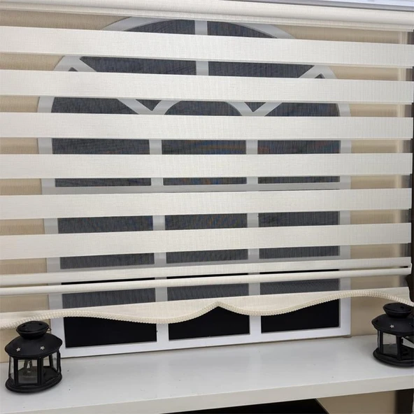 StorBurada Zebra Stor Perde Ekru Etek Dilimli Z-STB400V02  Ekru 140 x 200 - Resim 5