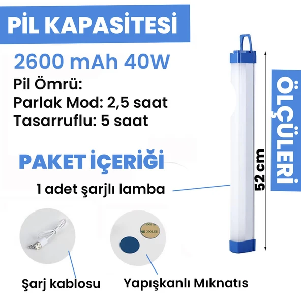 Upway Mıknatıslı Şarjlı Su Geçirmez 52cm Ev Kamp Acil Durum Aydınlatma Seyyar LED Lamba - 8