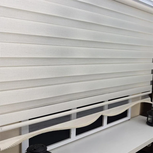 StorBurada Zebra Stor Perde Ekru Etek Dilimli Z-STB400V02  Ekru 140 x 200 - Resim 4