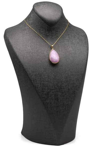 Kunzit Doğal Taş 925 Ayar Gümüş Kolye - Resim 2